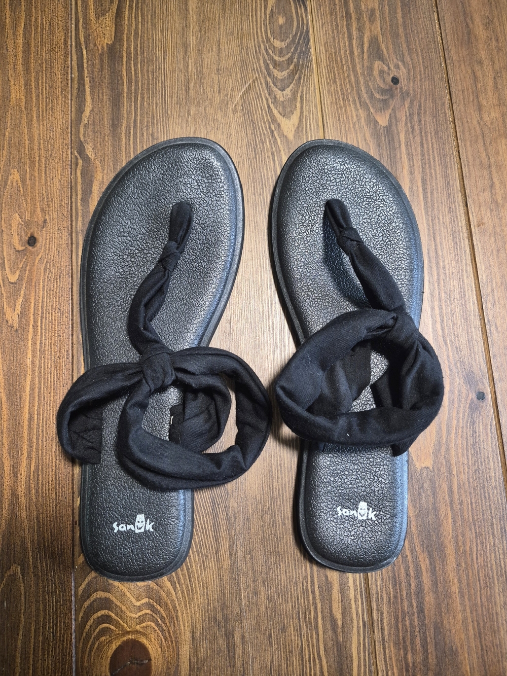 Sanuk Ella Black Fabric Sling Sandals with Cushioned Footbed